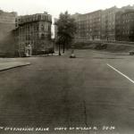 This photograph from the New York City Municiapal Archives, shows Edward M. Morgan Place looking north to the intersection of 158th Street and Riverside Drive. Reportedly, cars continually knocked over the stoplight in the center of the intersection.